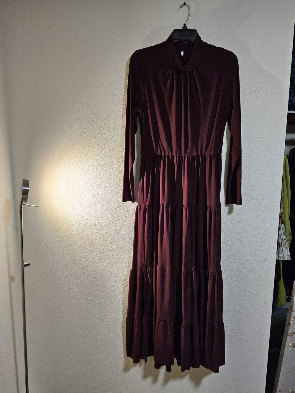 Taylor Burgundy Tiered Maxi Dress with Long Sleeves